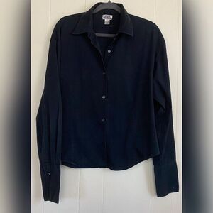 Uniti Blouse Women’s 2X Black Button Up Stretch Cotton Blend Preppy